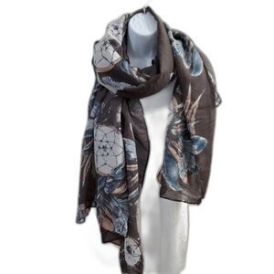 dreamcatcher feather scarf gray pink blue with birds